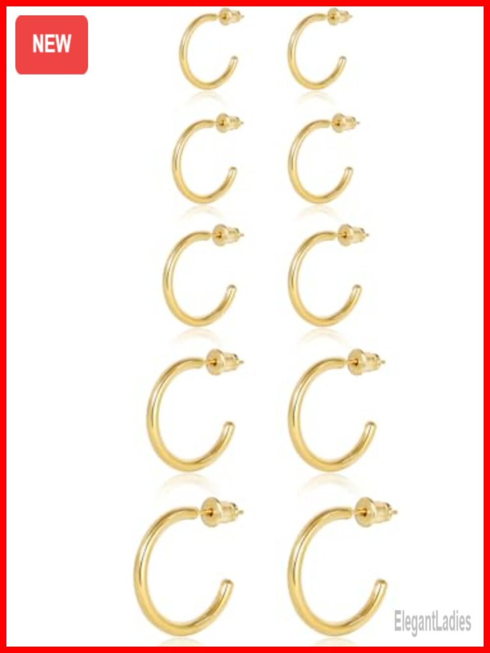 14K Gold Plated Open Huggie Hoop Earrings Set Hypoallergenic Stainless Steel